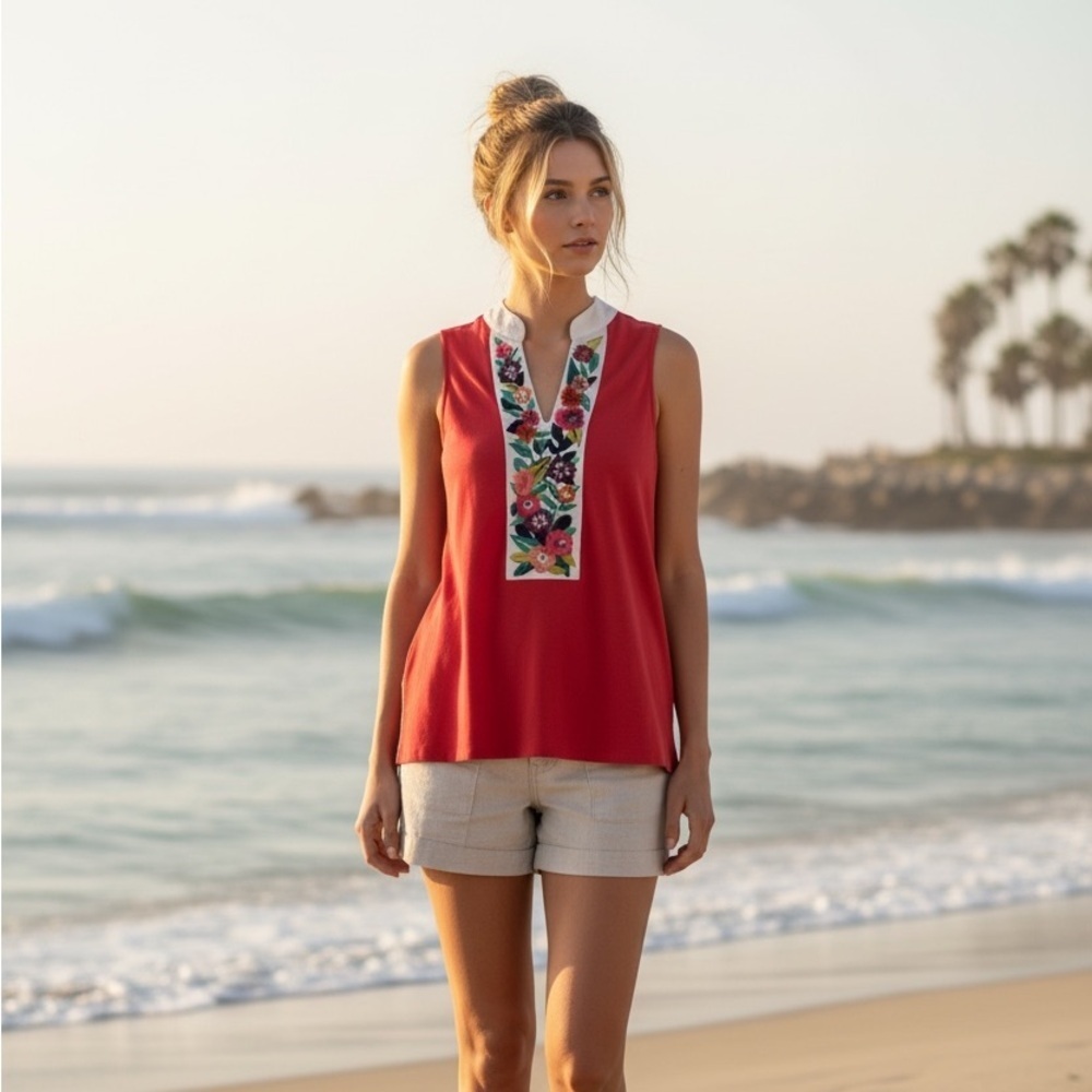 Spartina 449 embroidered pullover top - Picture 2 of 9